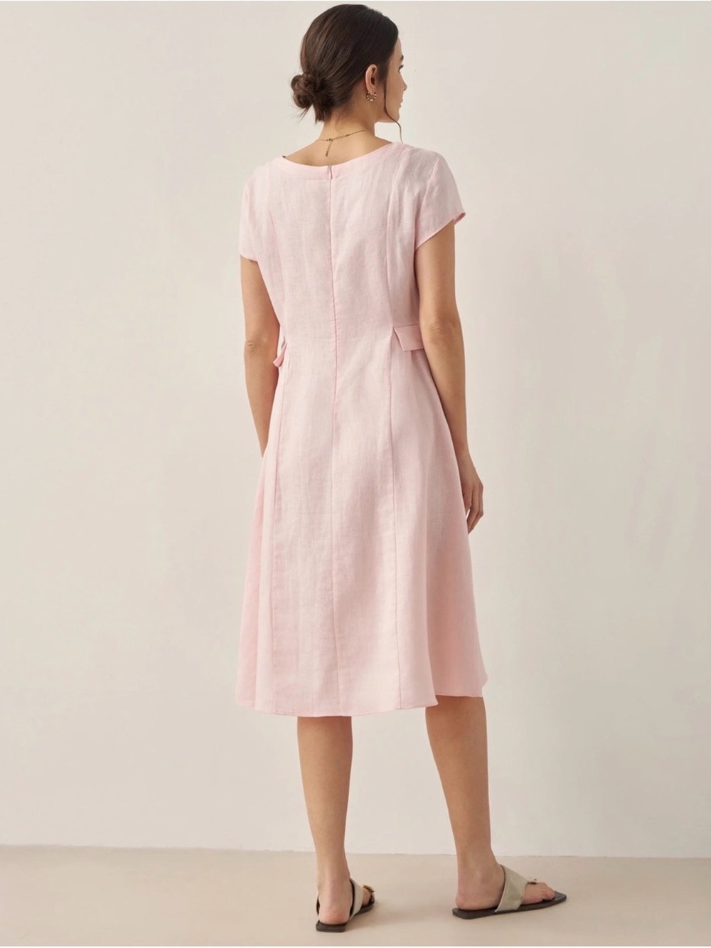 NWT Lintico Alexa Sz XL Light Pink 100% Linen Cottagecore Fit & Flare Midi Dress - Picture 2 of 13